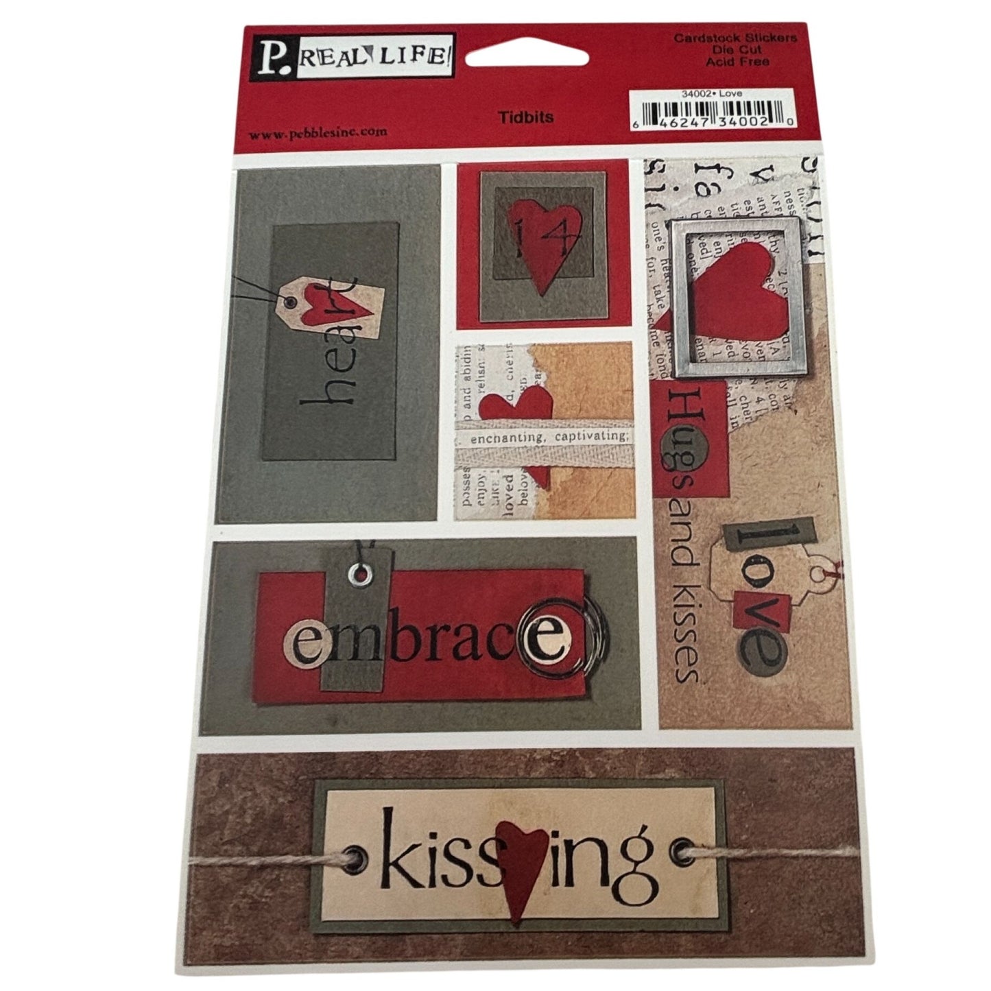 Pebbles Stickers Set Love Tidbits Die Cut Kissing Heart Hugs Kisses Embrace Heart Scrapbooking