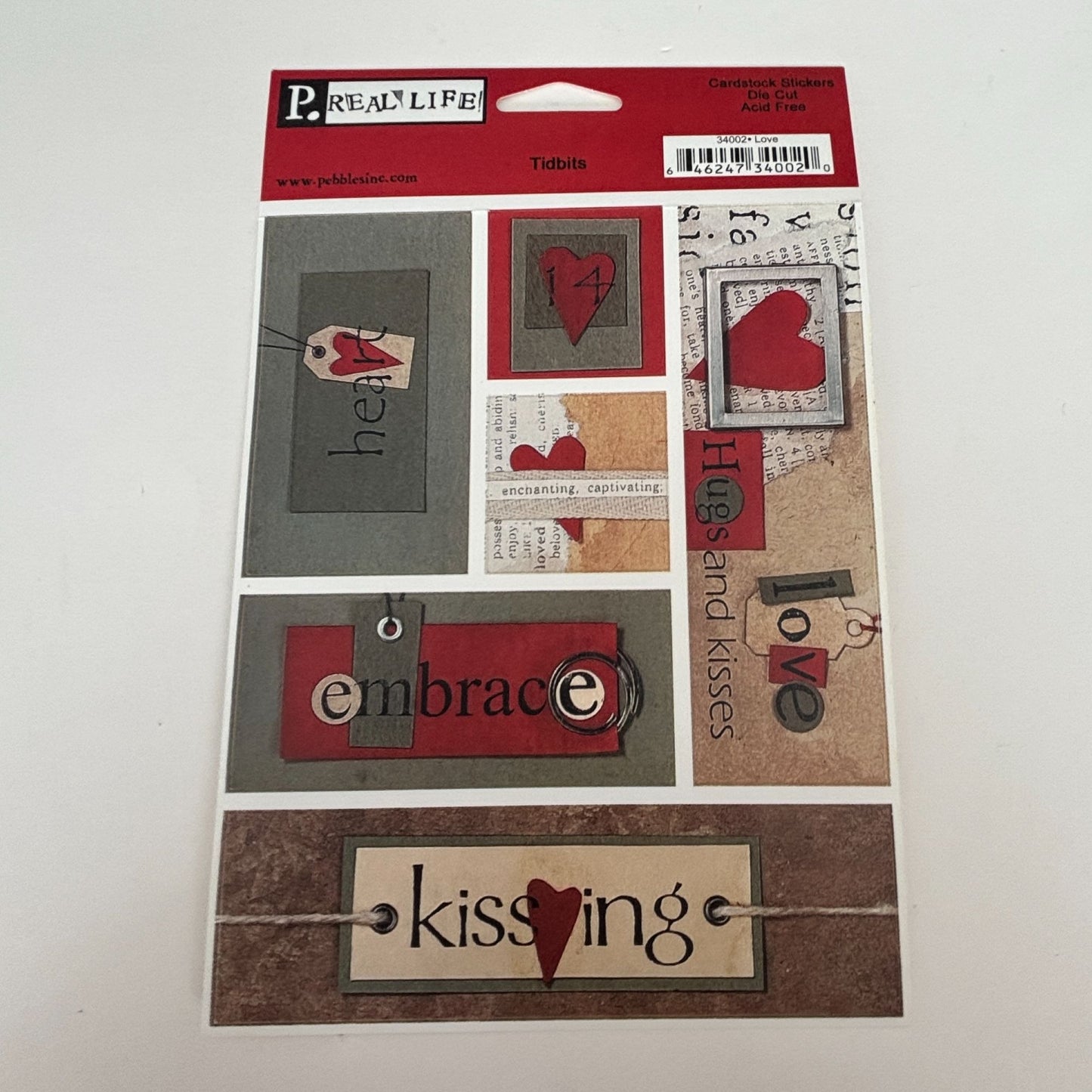 Pebbles Stickers Set Love Tidbits Die Cut Kissing Heart Hugs Kisses Embrace Heart Scrapbooking