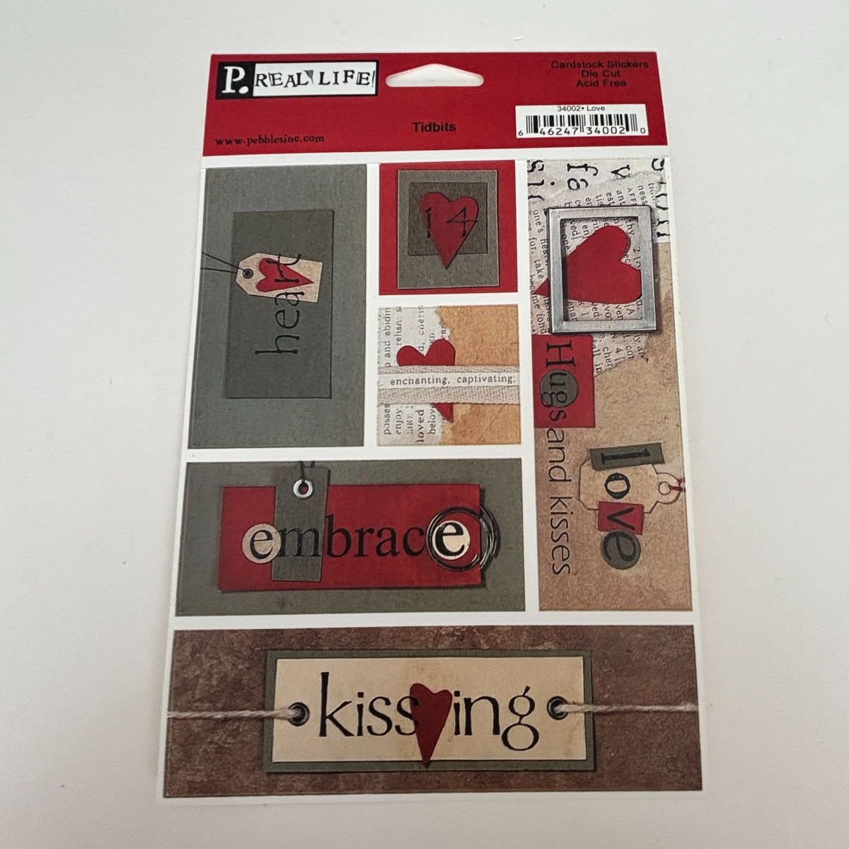 Pebbles Stickers Set Love Tidbits Die Cut Kissing Heart Hugs Kisses Embrace Heart Scrapbooking
