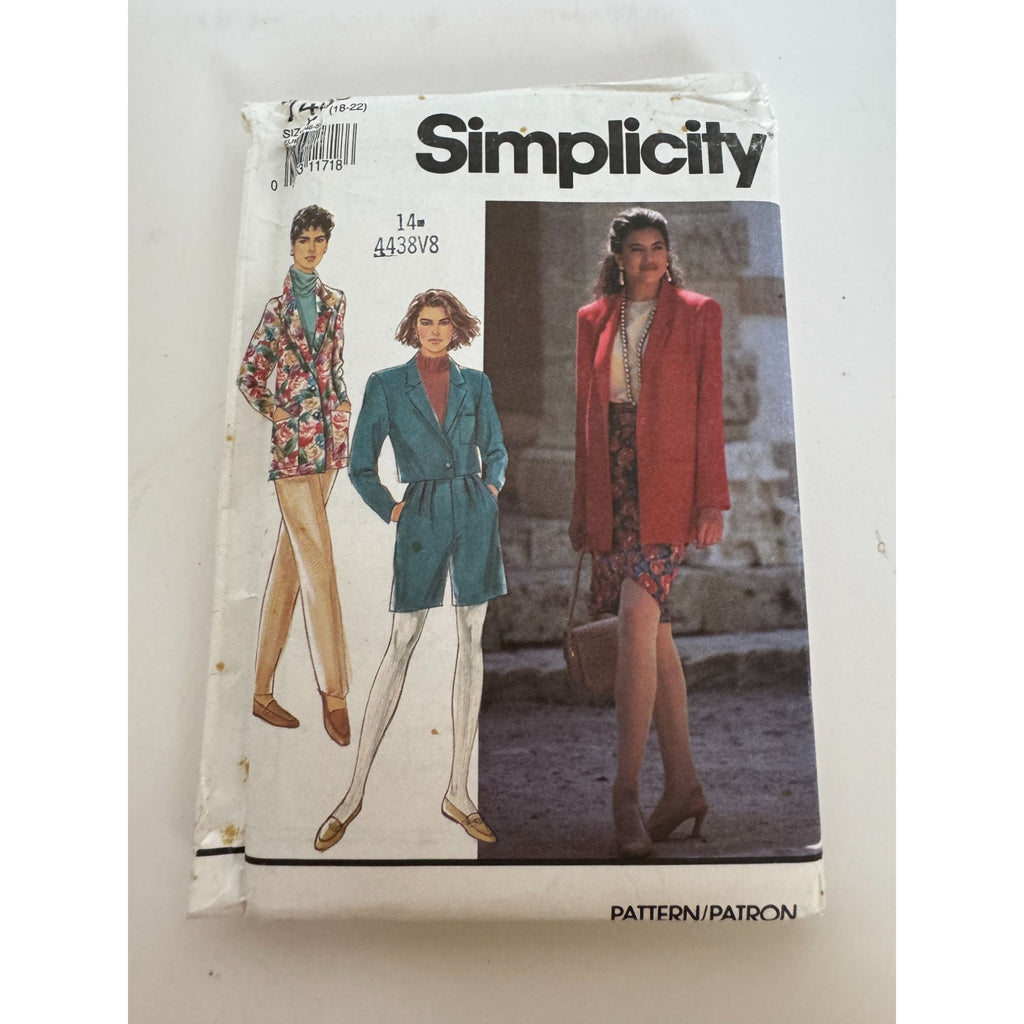 Simplicity Sewing Pattern 4438 Blazer Jacket Pants Sarong Work Size 18-22 Uncut