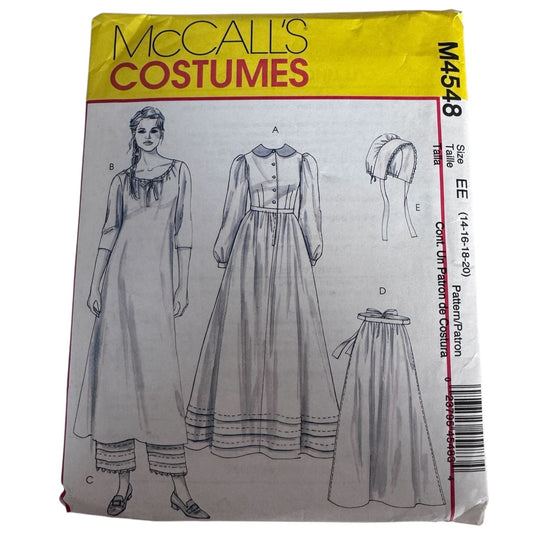 McCalls Sewing Pattern M4548 Prairie Dress Bonnet Early American Costume Uncut 14-20 Colonial