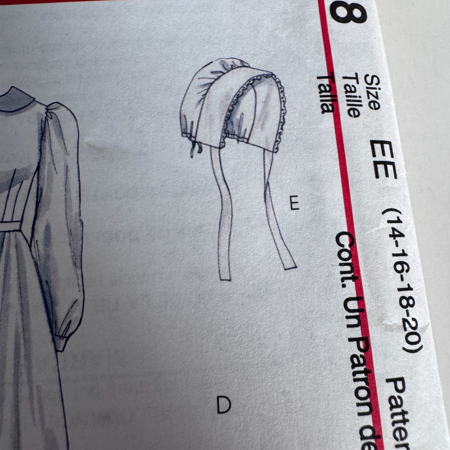 McCalls Sewing Pattern M4548 Prairie Dress Bonnet Early American Costume Uncut 14-20 Colonial