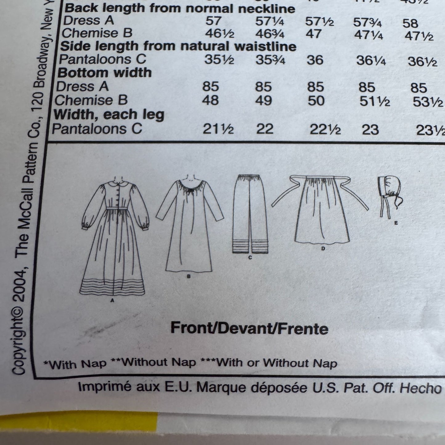 McCalls Sewing Pattern M4548 Prairie Dress Bonnet Early American Costume Uncut 14-20 Colonial