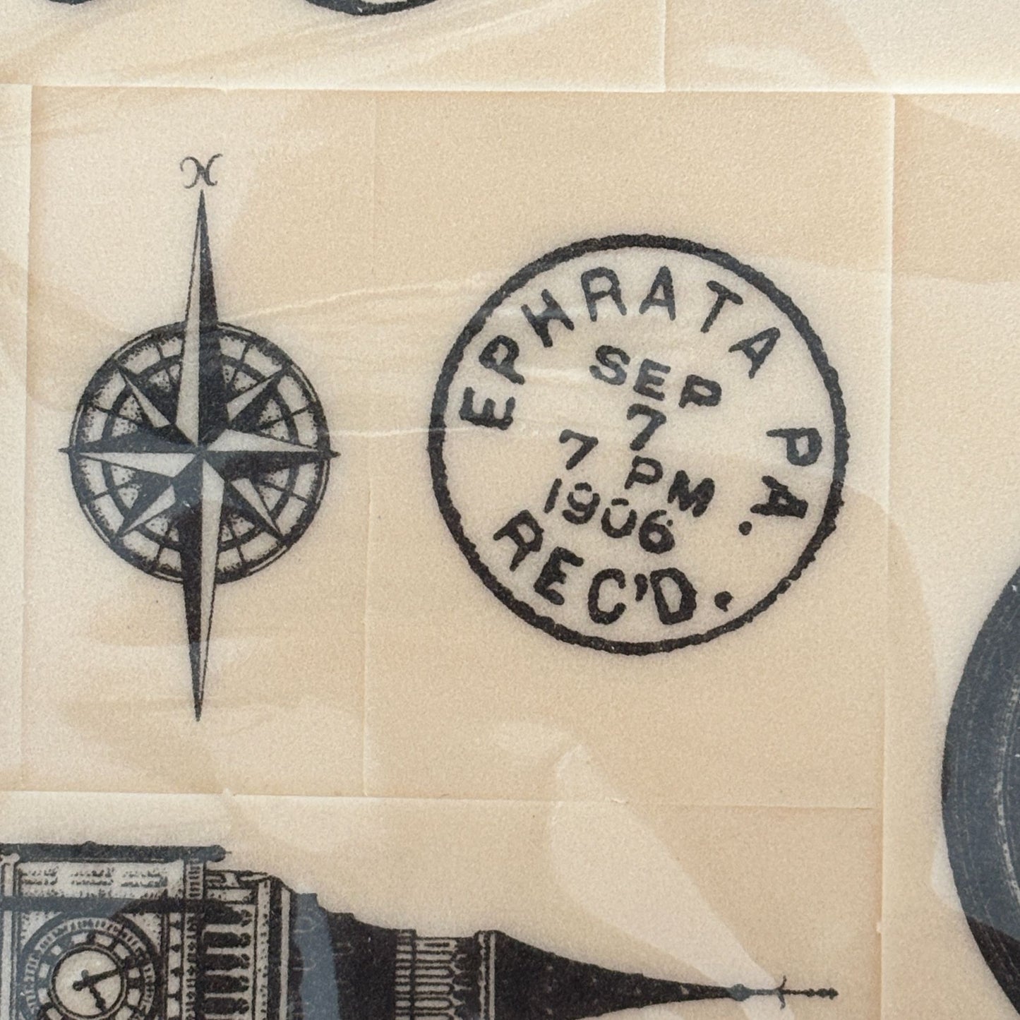 Paper Journeys Foam Mounted Rubber Stamp Set Vintage Travel Paris London Clock Ephemera Compass