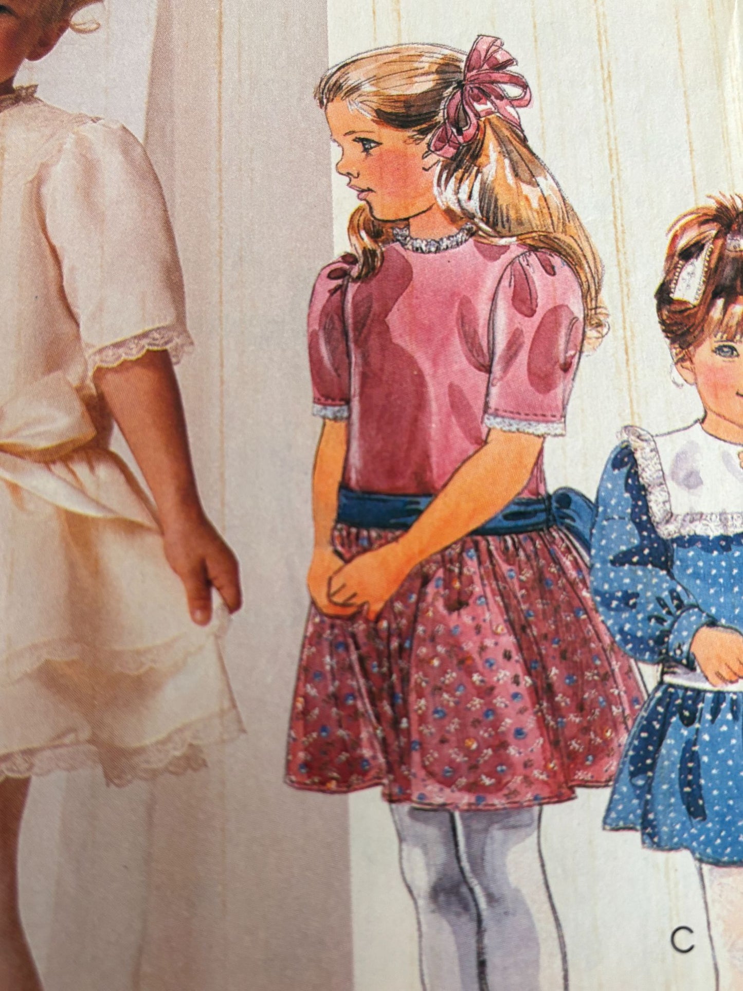 McCalls Sewing Pattern 2843 Girls Party Dress Sash Sizes 2 3 4 Vintage 1980s UC