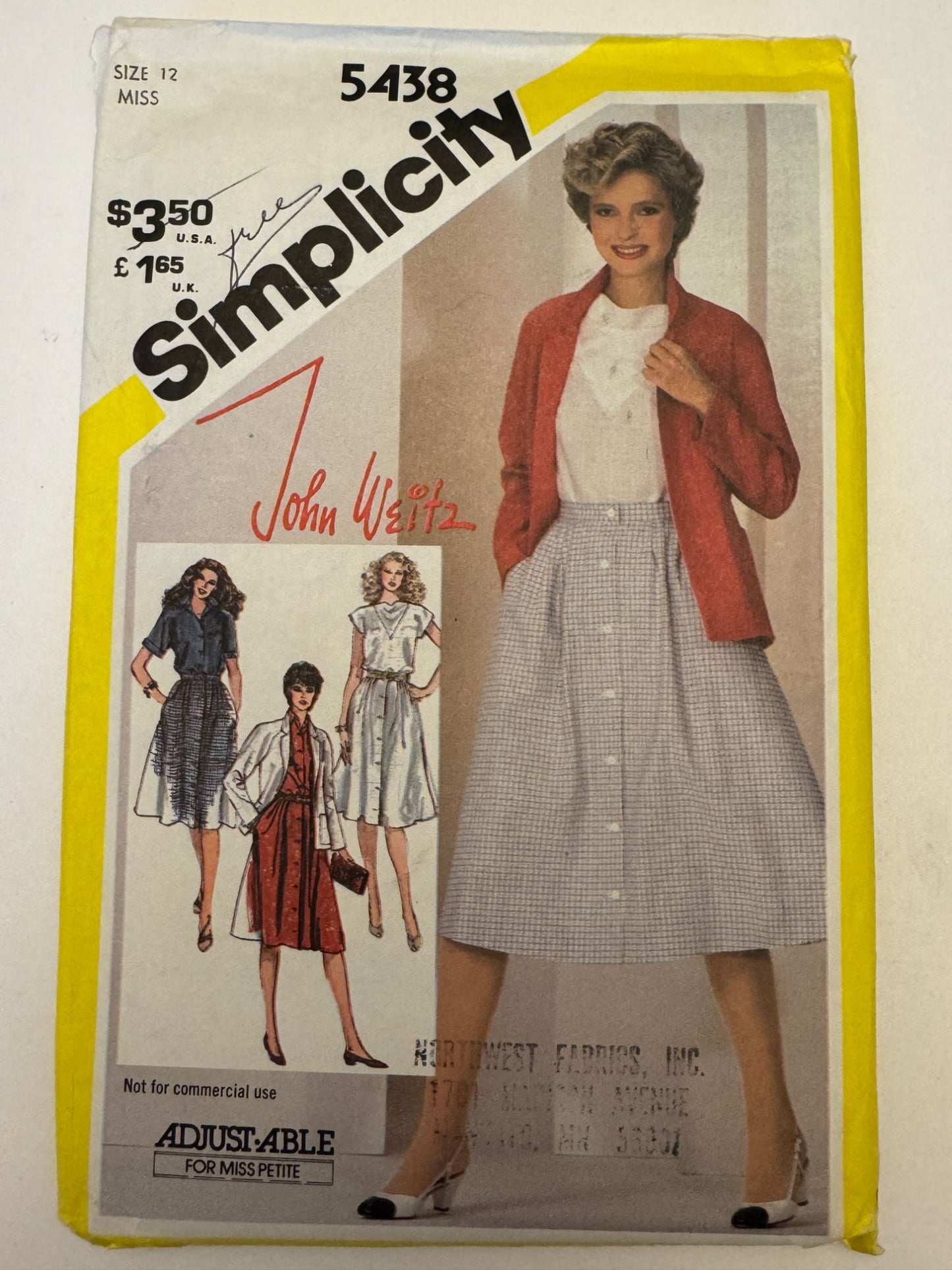 Simplicity Sewing Pattern 5438 Top Skirt Jacket Vintage Outfit John Weitz 1980s