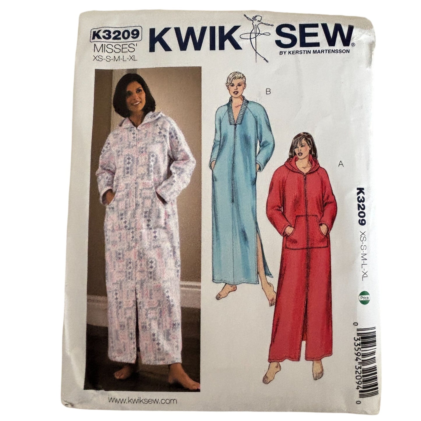 Kwik Sew Sewing Pattern K3209 Hooded Robe XS-XL Cozy Lounge Wear Fleece Loungewear Uncut