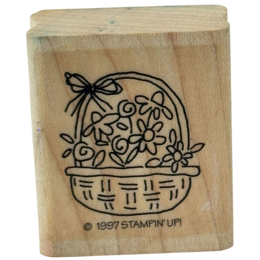 Stampin Up Rubber Stamp Flower Basket Mothers Day Card Making Easter Spring Wood