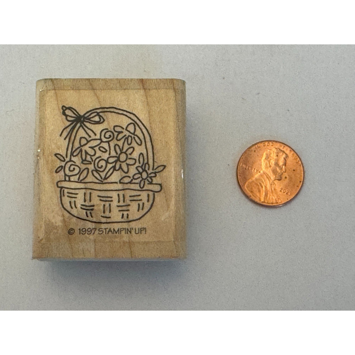 Stampin Up Rubber Stamp Flower Basket Mothers Day Card Making Easter Spring Wood