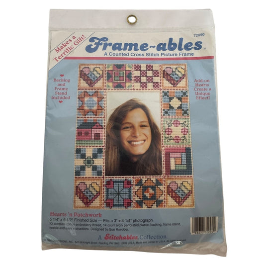 Stitchables Counted Cross Stitch Kit Hearts N Patchwork Picture Frame Dimensions