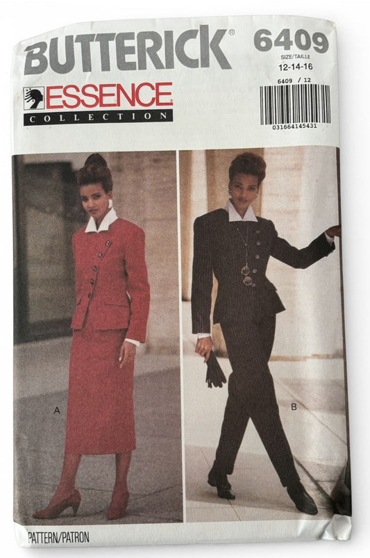 Butterick Sewing Pattern 6409 90s Power Suit Jacket Skirt Top Pants 12 14 16 UC
