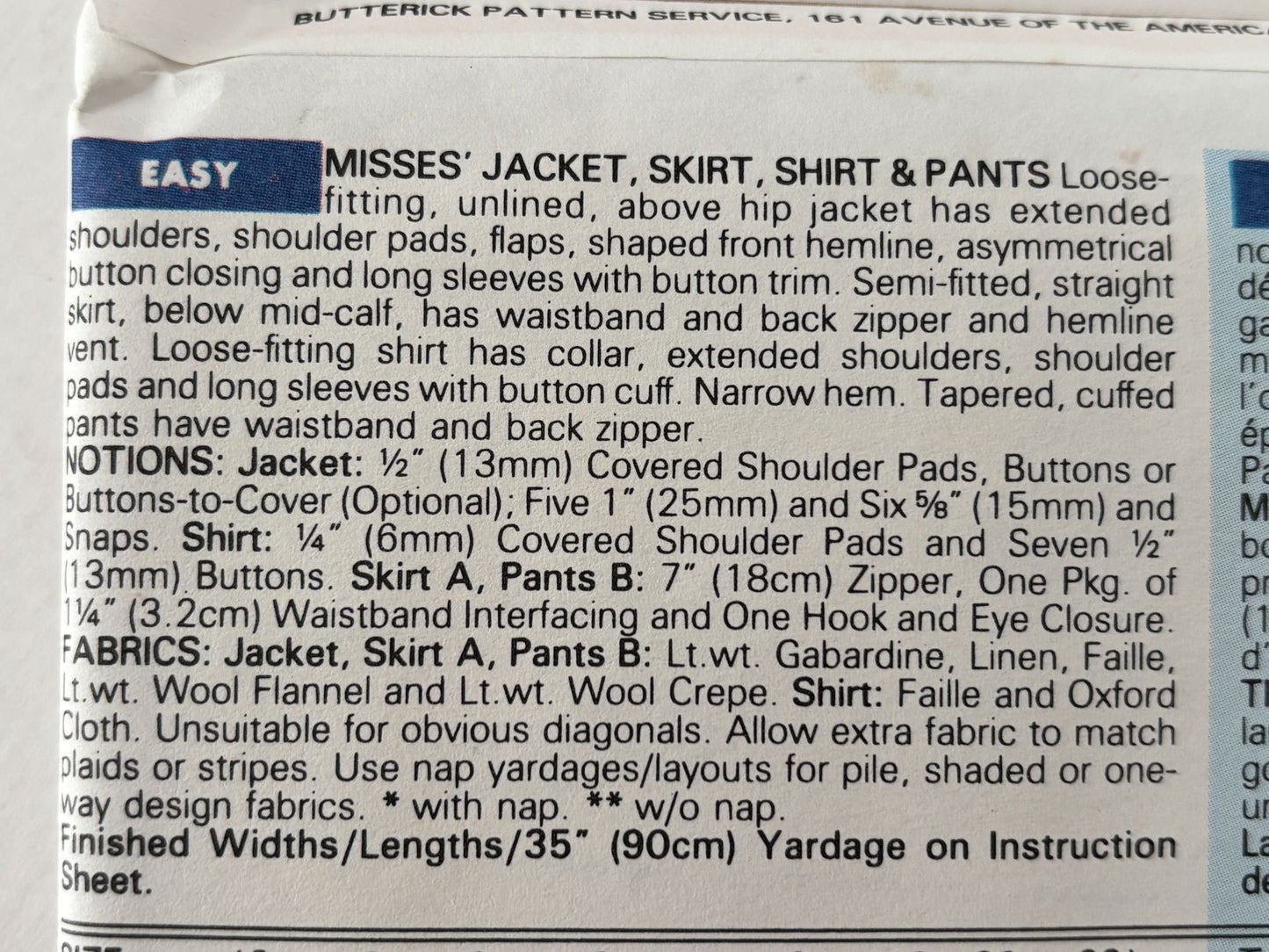 Butterick Sewing Pattern 6409 90s Power Suit Jacket Skirt Top Pants 12 14 16 UC