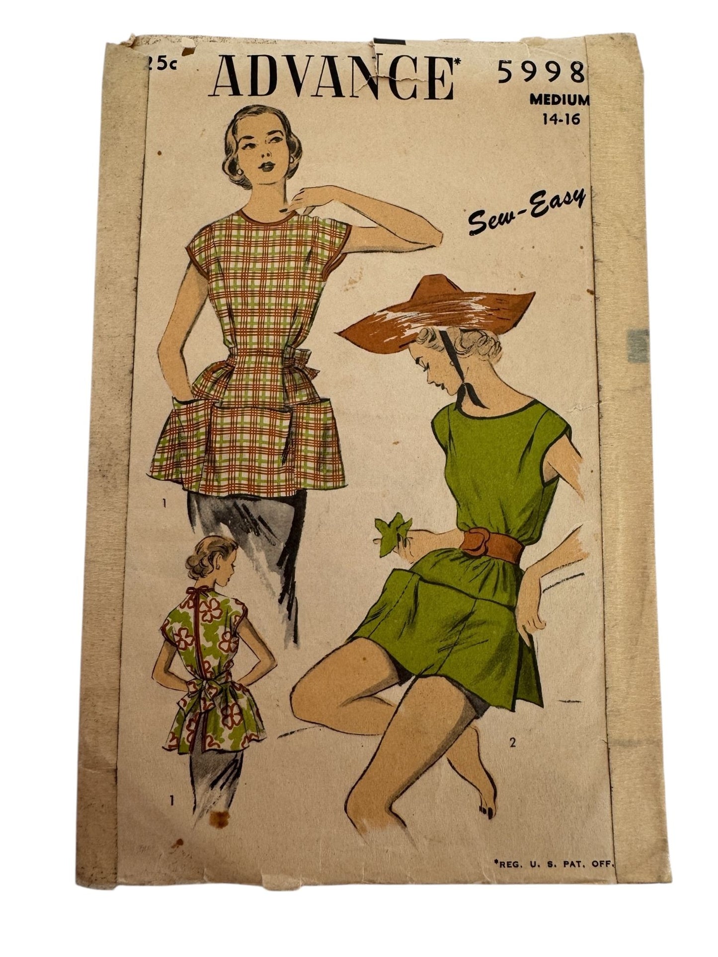Advance Sewing Pattern 5998 Apron Poncho Medium 14-16 Vintage 1950s Easy