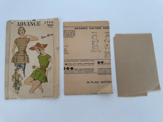 Advance Sewing Pattern 5998 Apron Poncho Medium 14-16 Vintage 1950s Easy