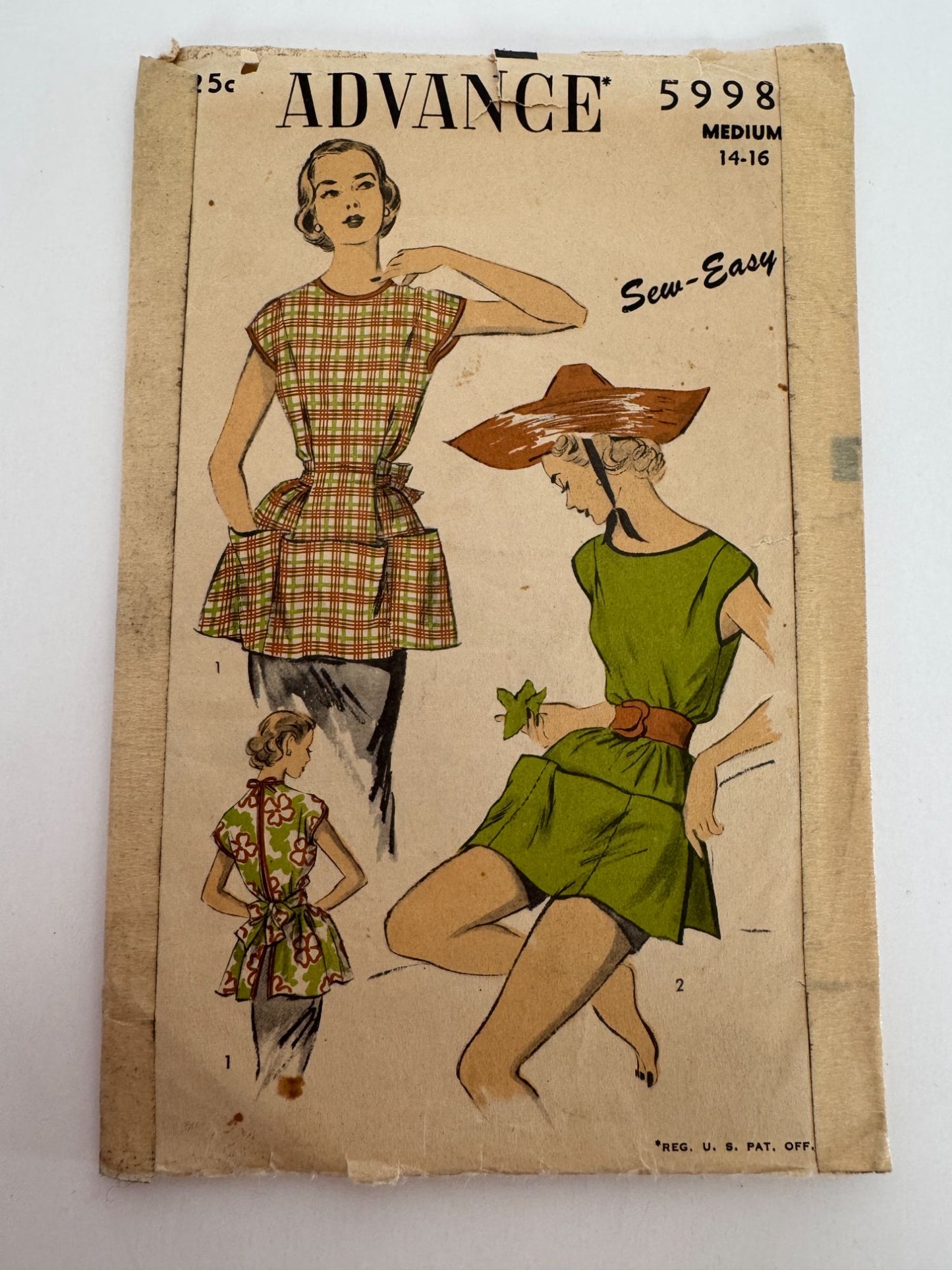 Advance Sewing Pattern 5998 Apron Poncho Medium 14-16 Vintage 1950s Easy