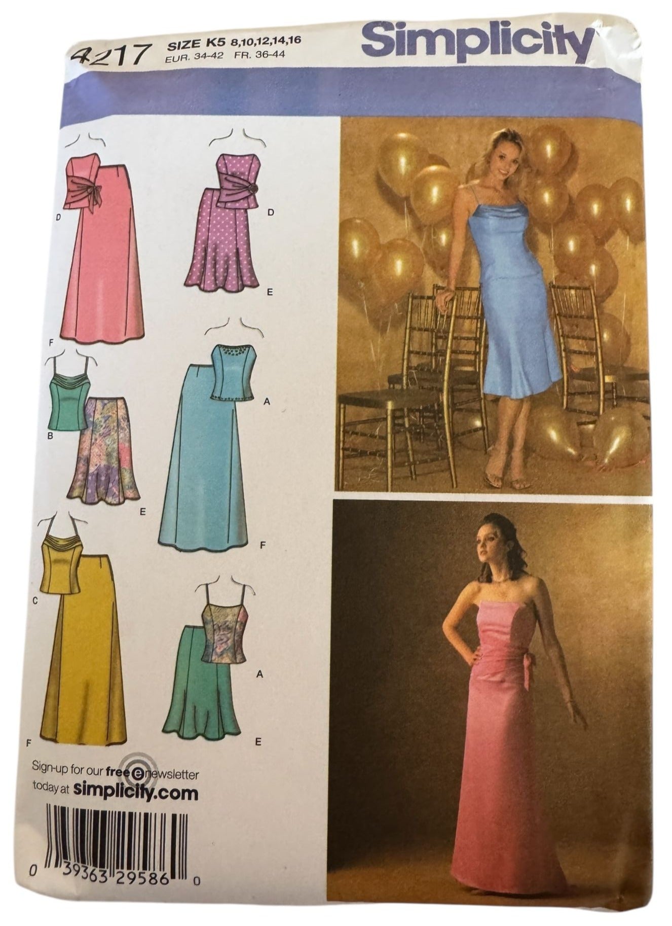 Simplicity Sewing Pattern 4217 Special Occasion Dress Prom Top Long Skirt 8-16