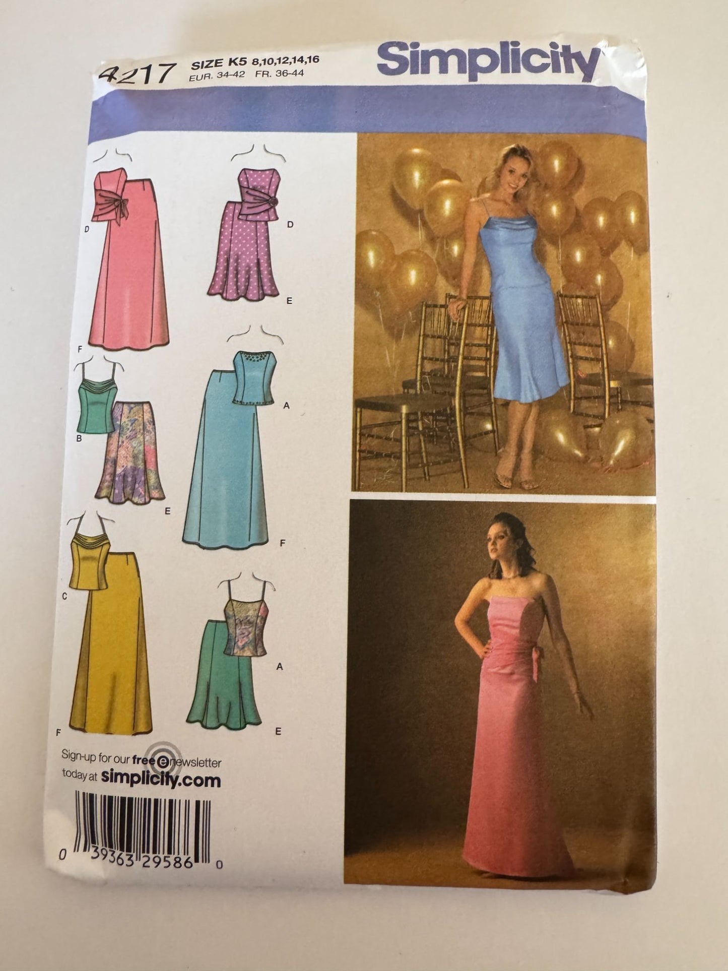Simplicity Sewing Pattern 4217 Special Occasion Dress Prom Top Long Skirt 8-16