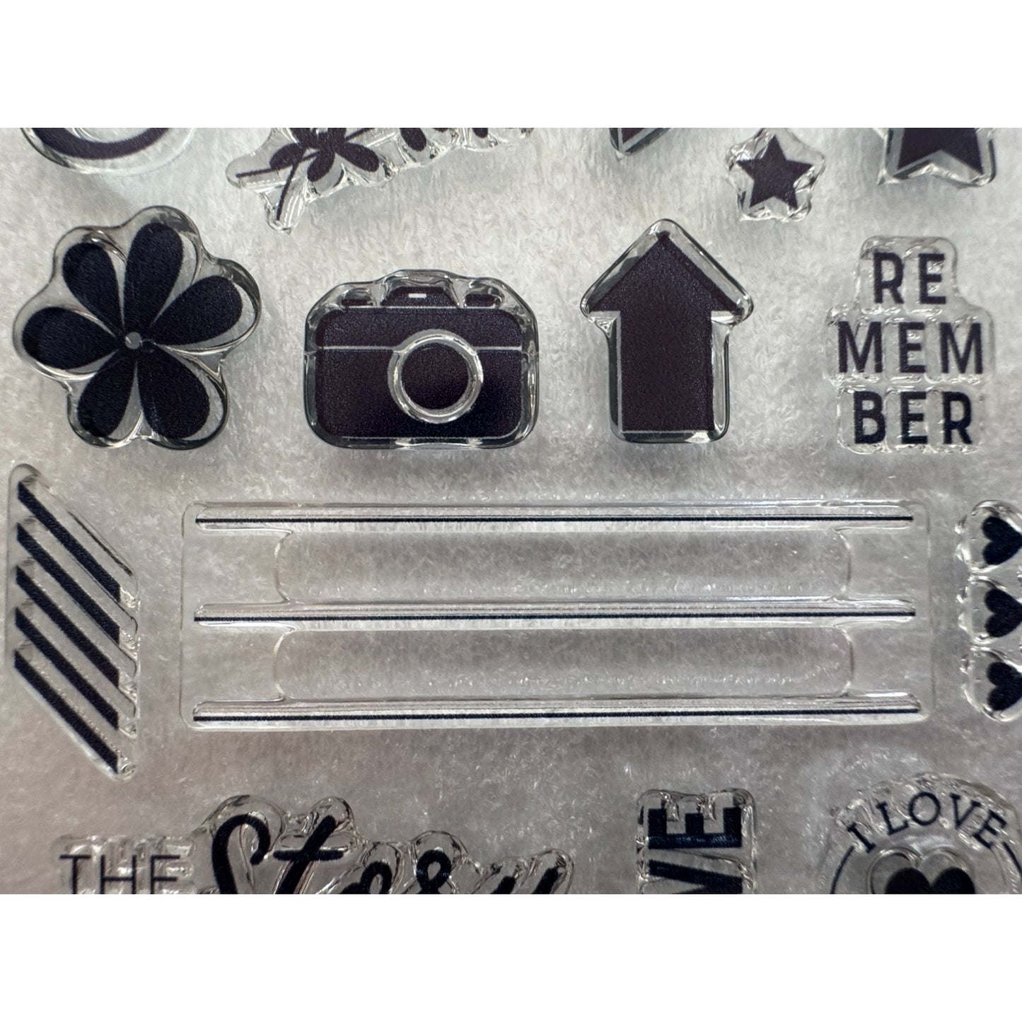 CTMH My Acrylix Acrylic Stamp Set Details I Love Memory Journaling Camera C1758