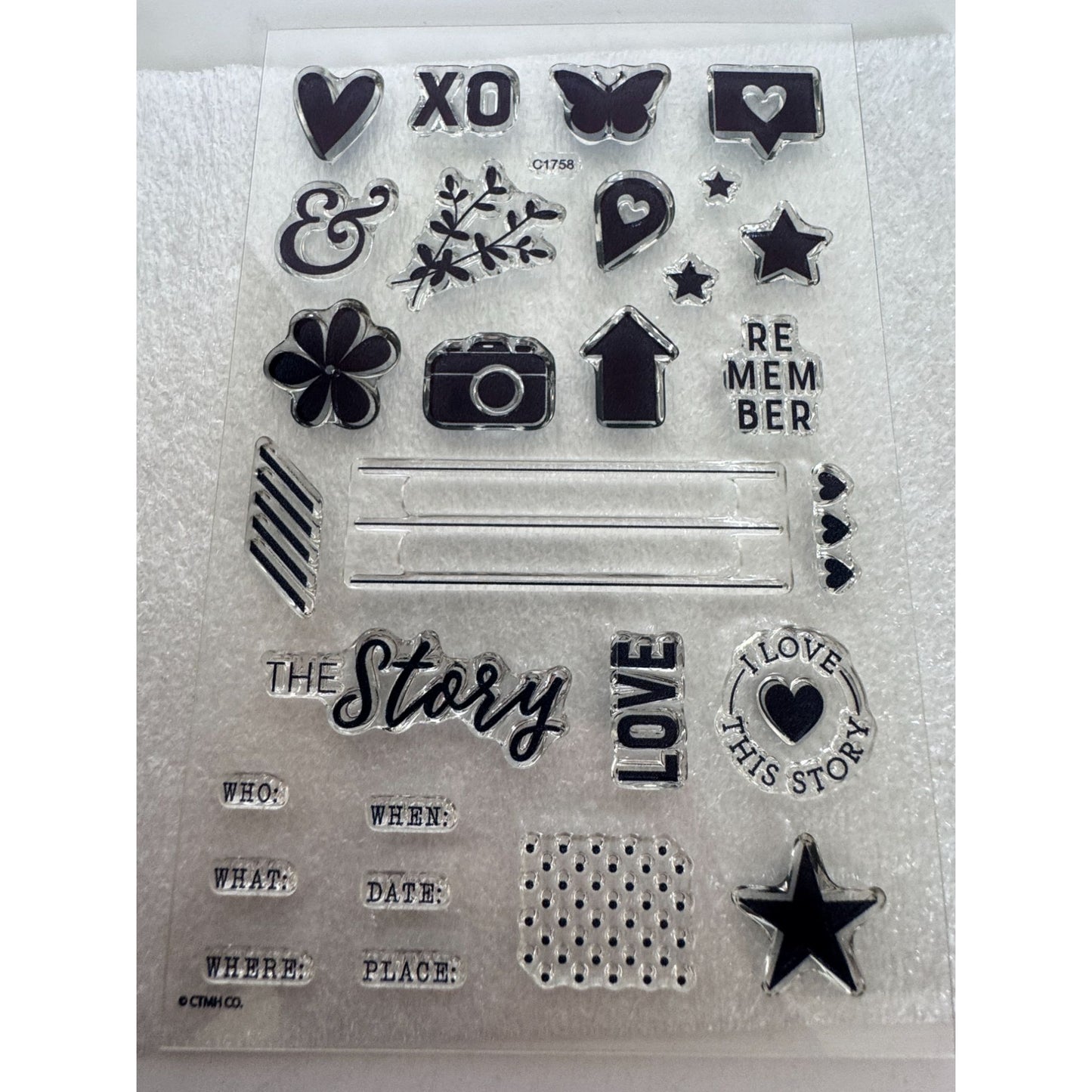 CTMH My Acrylix Acrylic Stamp Set Details I Love Memory Journaling Camera C1758