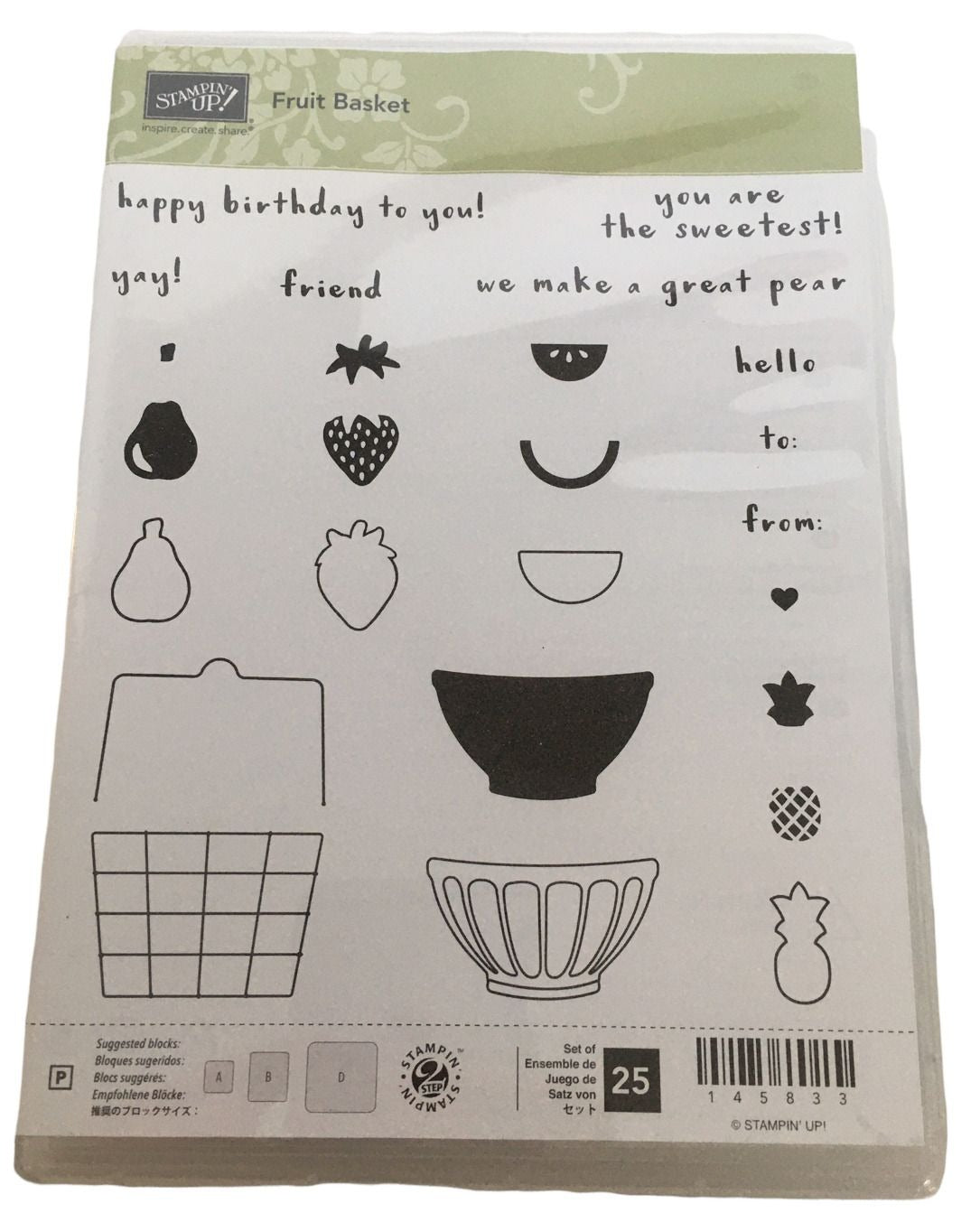 Stampin Up Fruit Basket Acrylic Stamps Food Hello Happy Birthday Friend To From