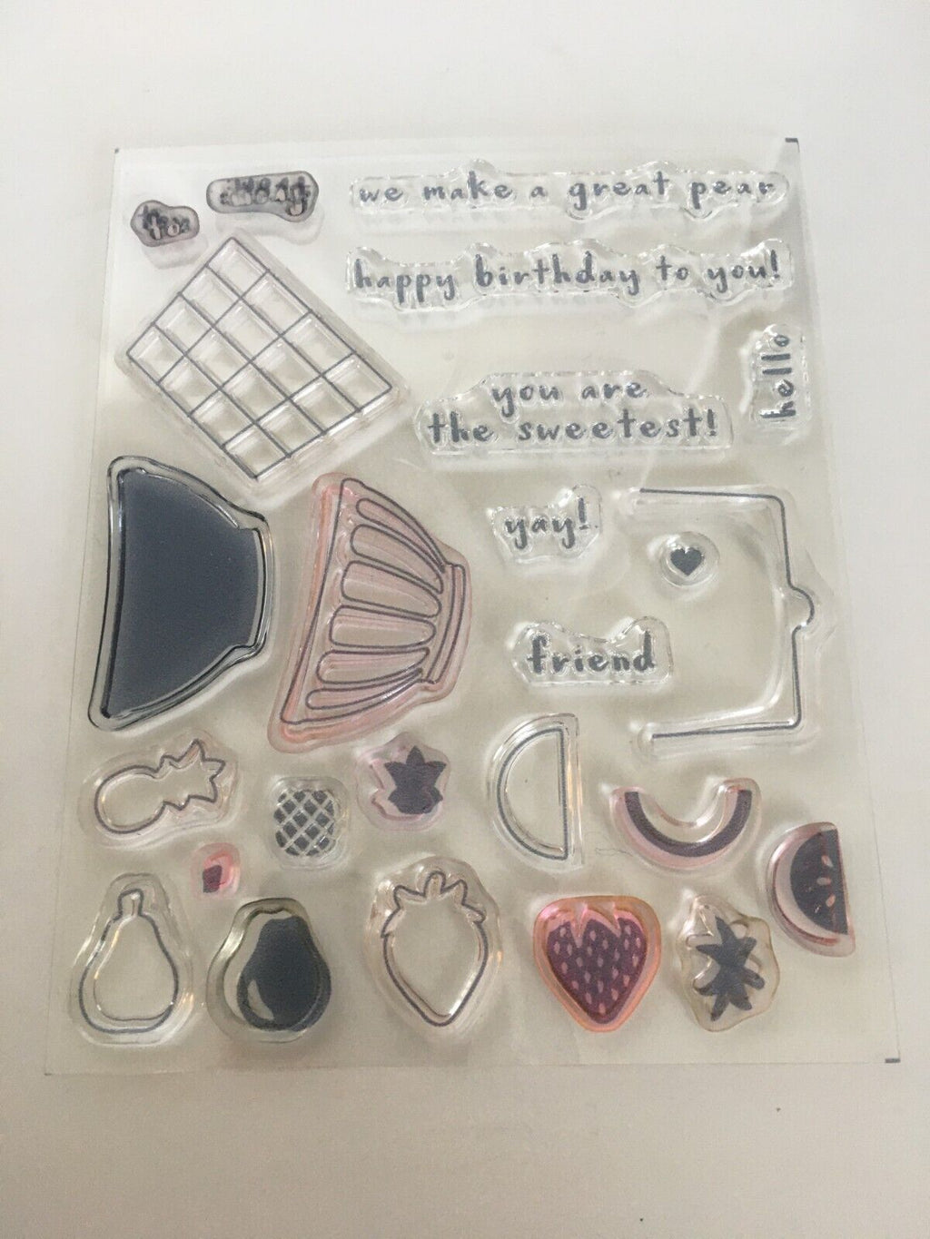 Stampin Up Fruit Basket Acrylic Stamps Food Hello Happy Birthday Friend To From