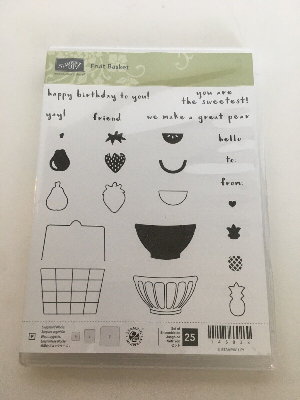 Stampin Up Fruit Basket Acrylic Stamps Food Hello Happy Birthday Friend To From