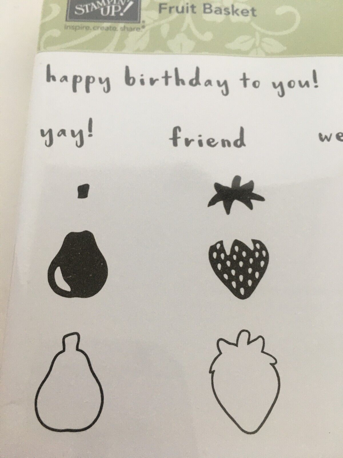 Stampin Up Fruit Basket Acrylic Stamps Food Hello Happy Birthday Friend To From
