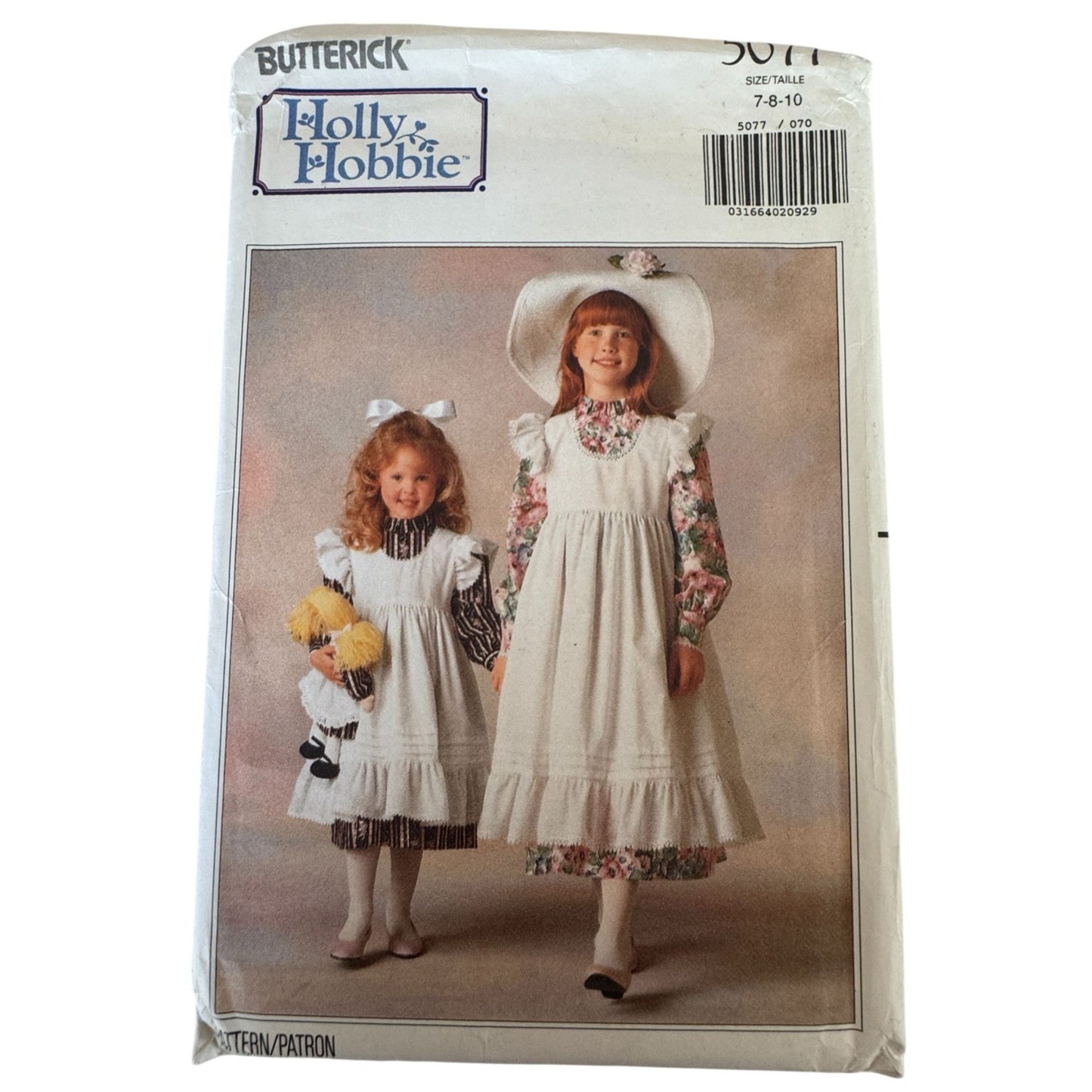 Girls and Matching Doll Dress Sewing Pattern Butterick 5077 Holly Hobbie Prairie Pinafore 7-10