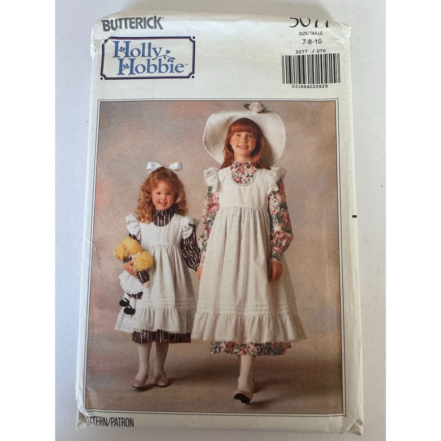 Girls and Matching Doll Dress Sewing Pattern Butterick 5077 Holly Hobbie Prairie Pinafore 7-10