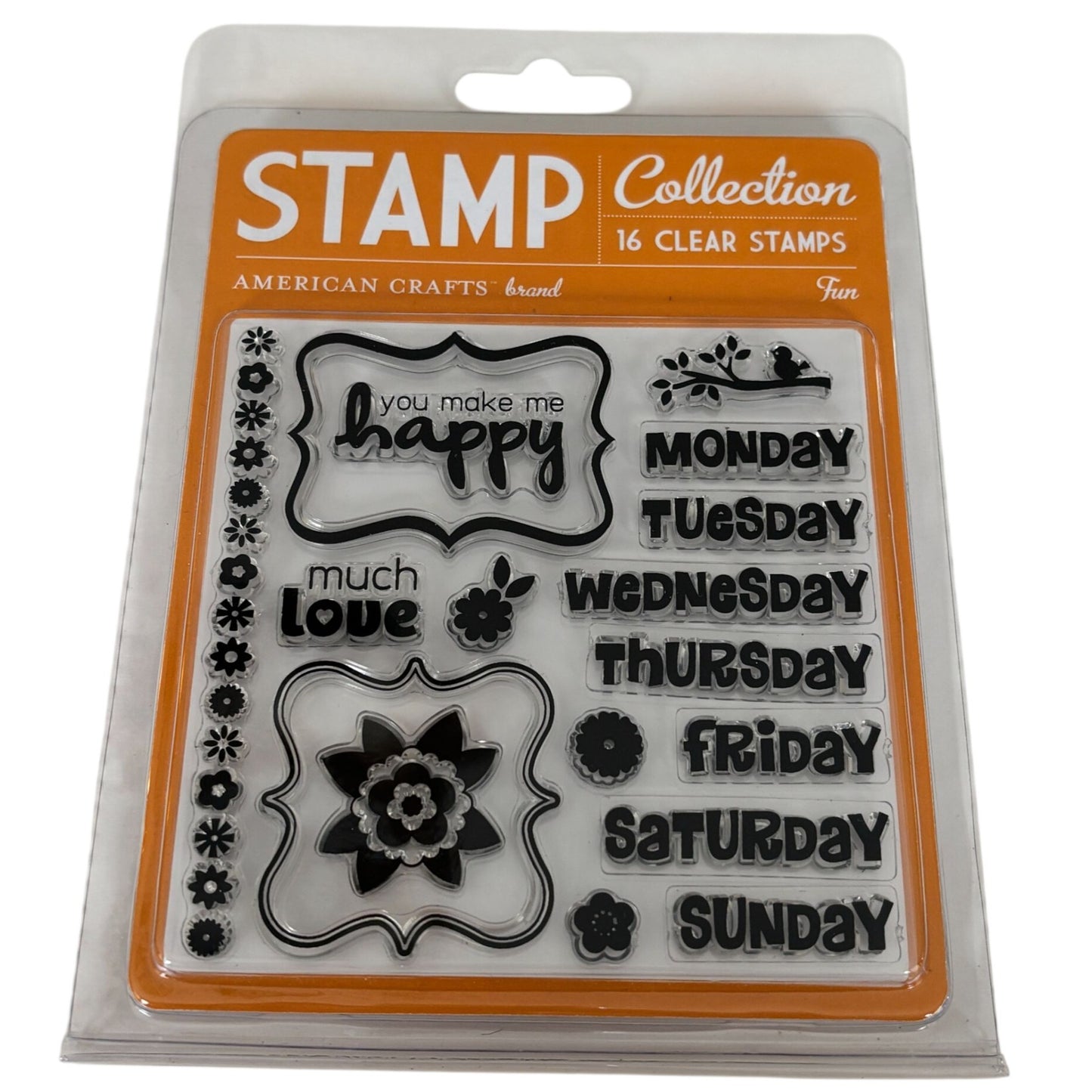 American Crafts Brand Clear Stamps Planner Days of the Week Bird Floral Border Cardmaking
