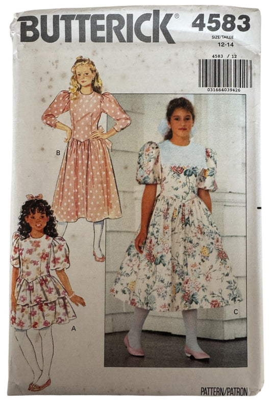 Butterick Sewing Pattern 4583 Girls Easter Dress Summer Spring Church Easy 12 14