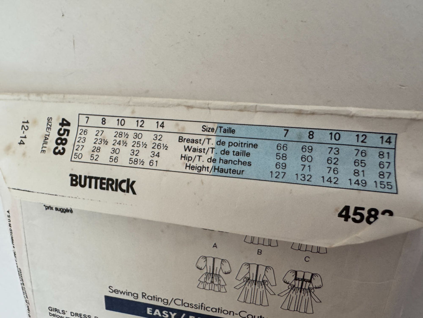 Butterick Sewing Pattern 4583 Girls Easter Dress Summer Spring Church Easy 12 14
