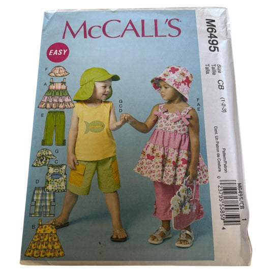 McCalls Sewing Pattern M6495 Toddler Top Shorts Pants Summer Outfit Easy 2T 3T UC