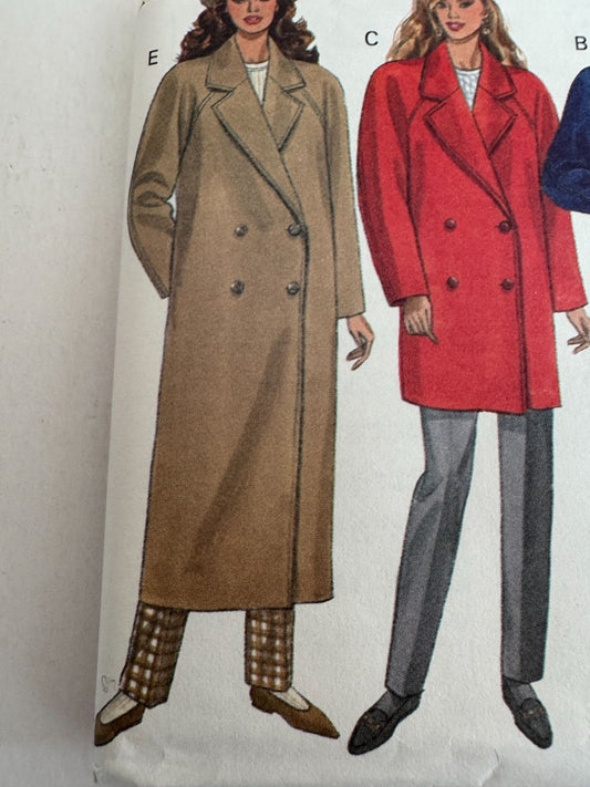 Butterick Sewing Pattern 5654 Misses A-Line Coat Career 1990s Size 8 10 12 Uncut