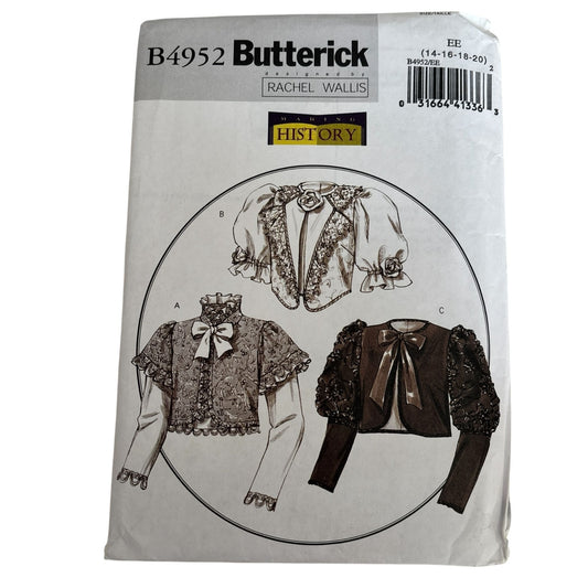 Butterick Sewing Pattern B4952 Victorian Jacket Bolero Costume History 14-20 Uncut Making History