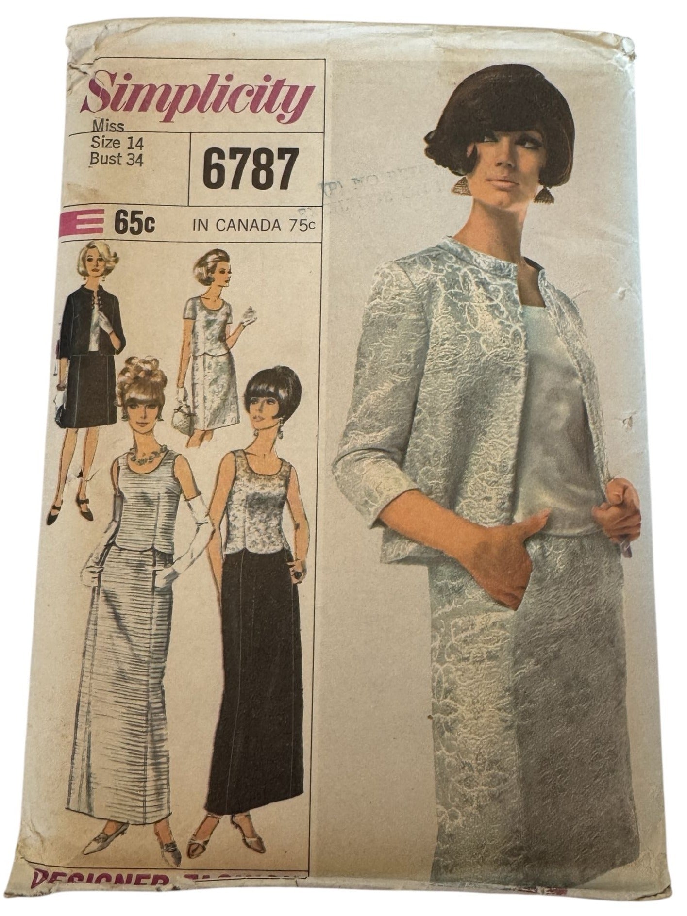Simplicity Sewing Pattern 6787 Jacket Blouse Skirt 14 Designer Fashion 1960s UC