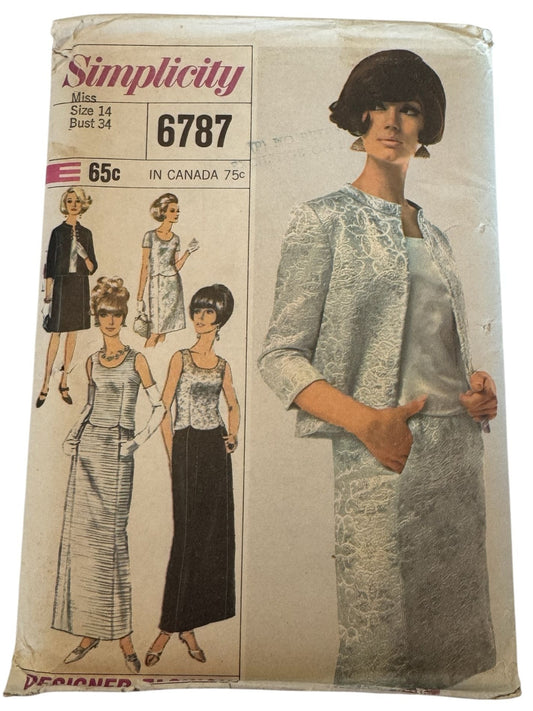Simplicity Sewing Pattern 6787 Jacket Blouse Skirt 14 Designer Fashion 1960s UC