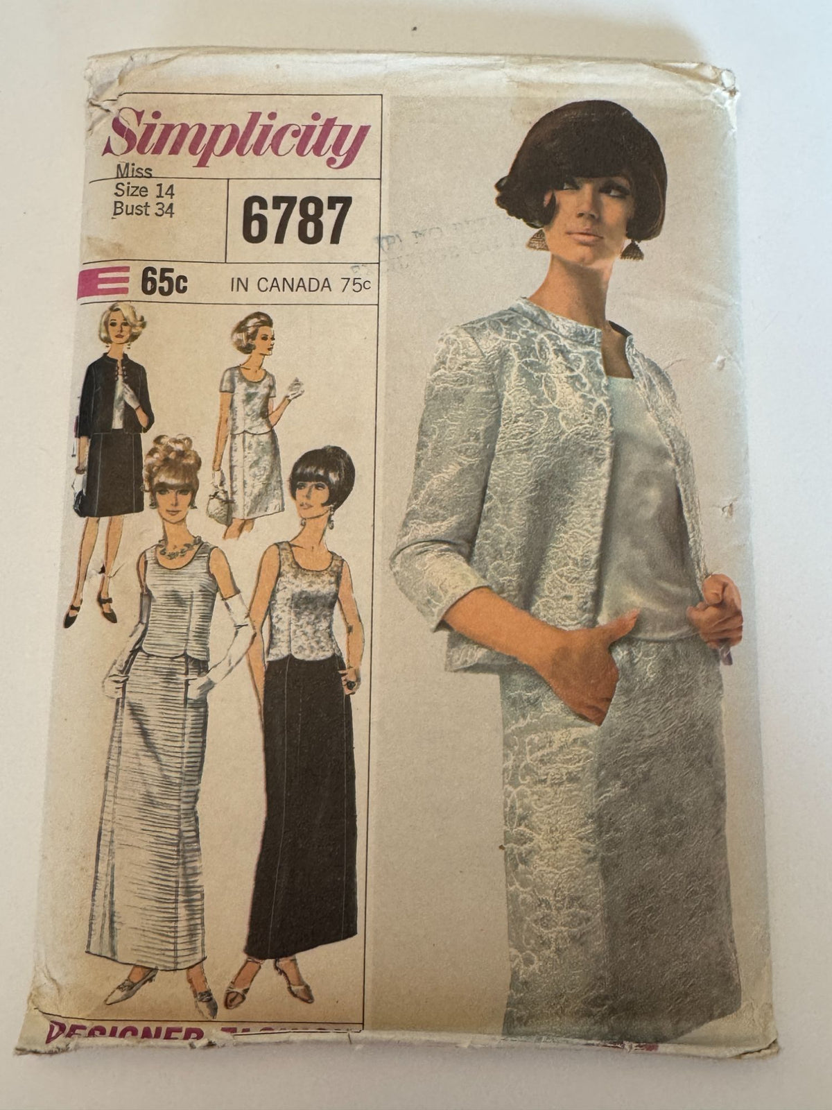 Simplicity Sewing Pattern 6787 Jacket Blouse Skirt 14 Designer Fashion 1960s UC