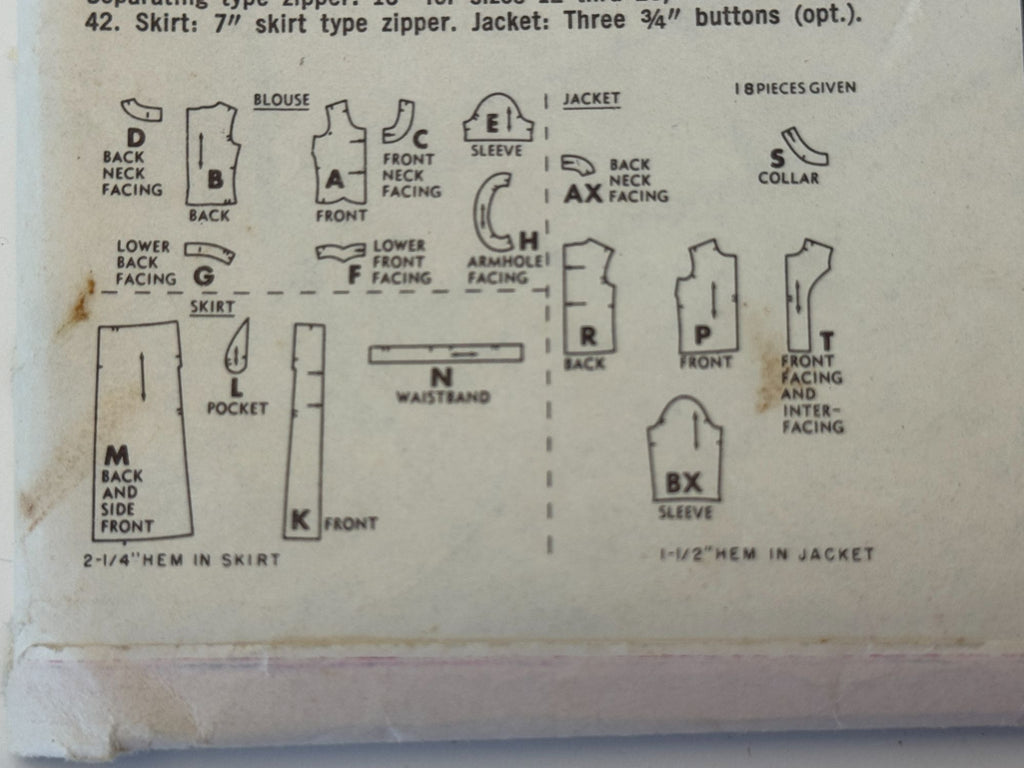 Simplicity Sewing Pattern 6787 Jacket Blouse Skirt 14 Designer Fashion 1960s UC