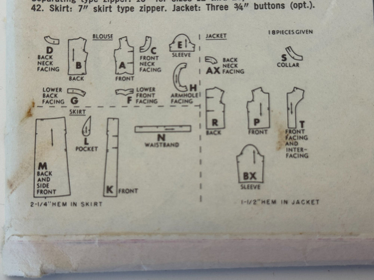 Simplicity Sewing Pattern 6787 Jacket Blouse Skirt 14 Designer Fashion 1960s UC