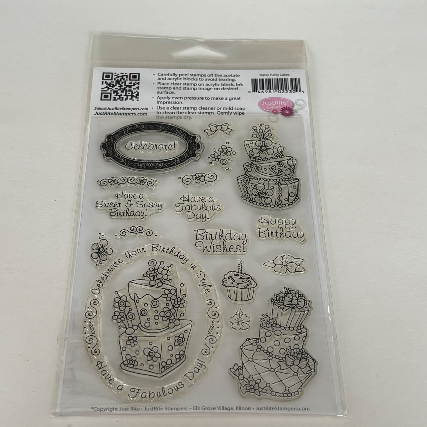 Topsy Turvy Cakes Clear Stamps Set Birthday Wishes Words JustRite Papercrafting Cardmaking Oval Cupcake