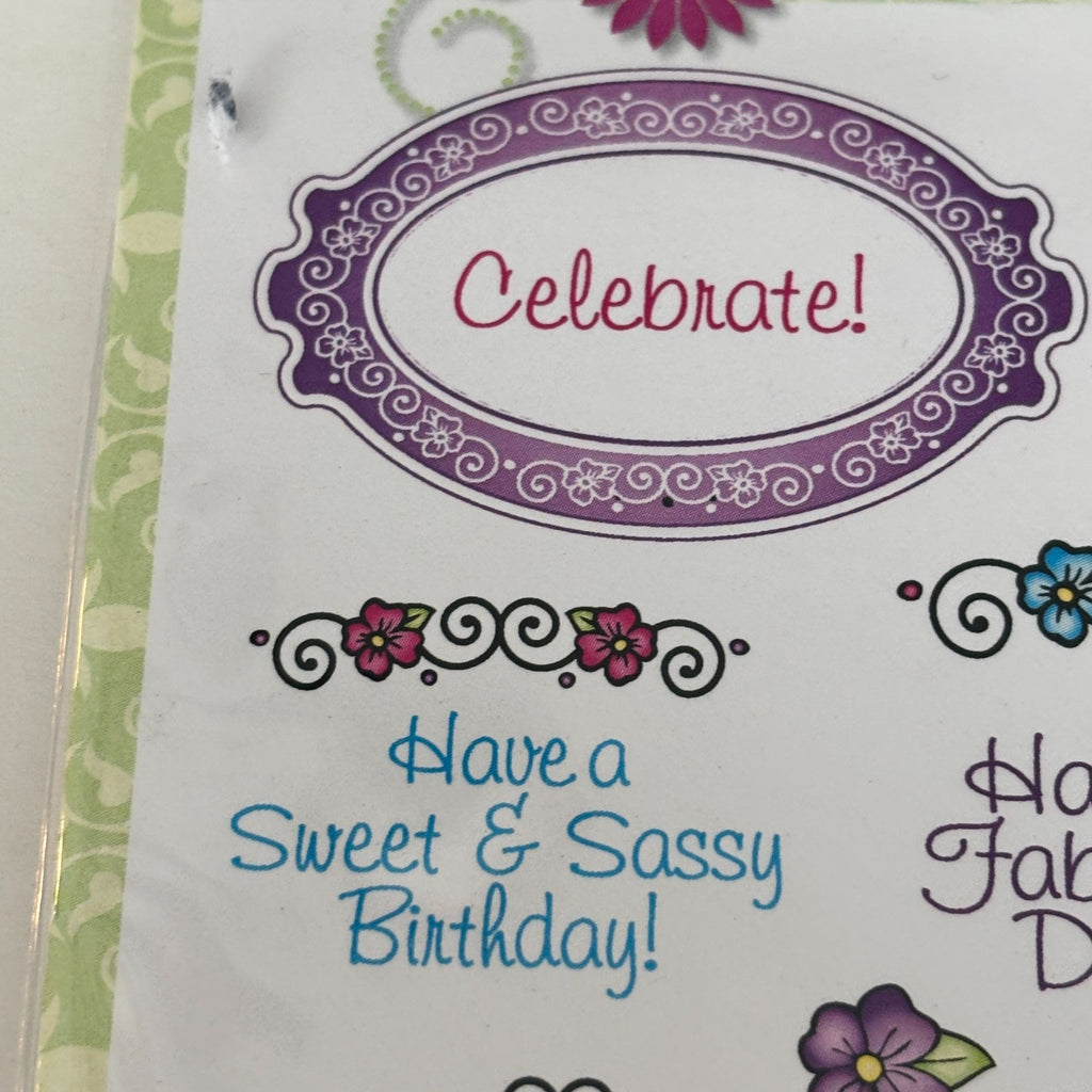 Topsy Turvy Cakes Clear Stamps Set Birthday Wishes Words JustRite Papercrafting Cardmaking Oval Cupcake