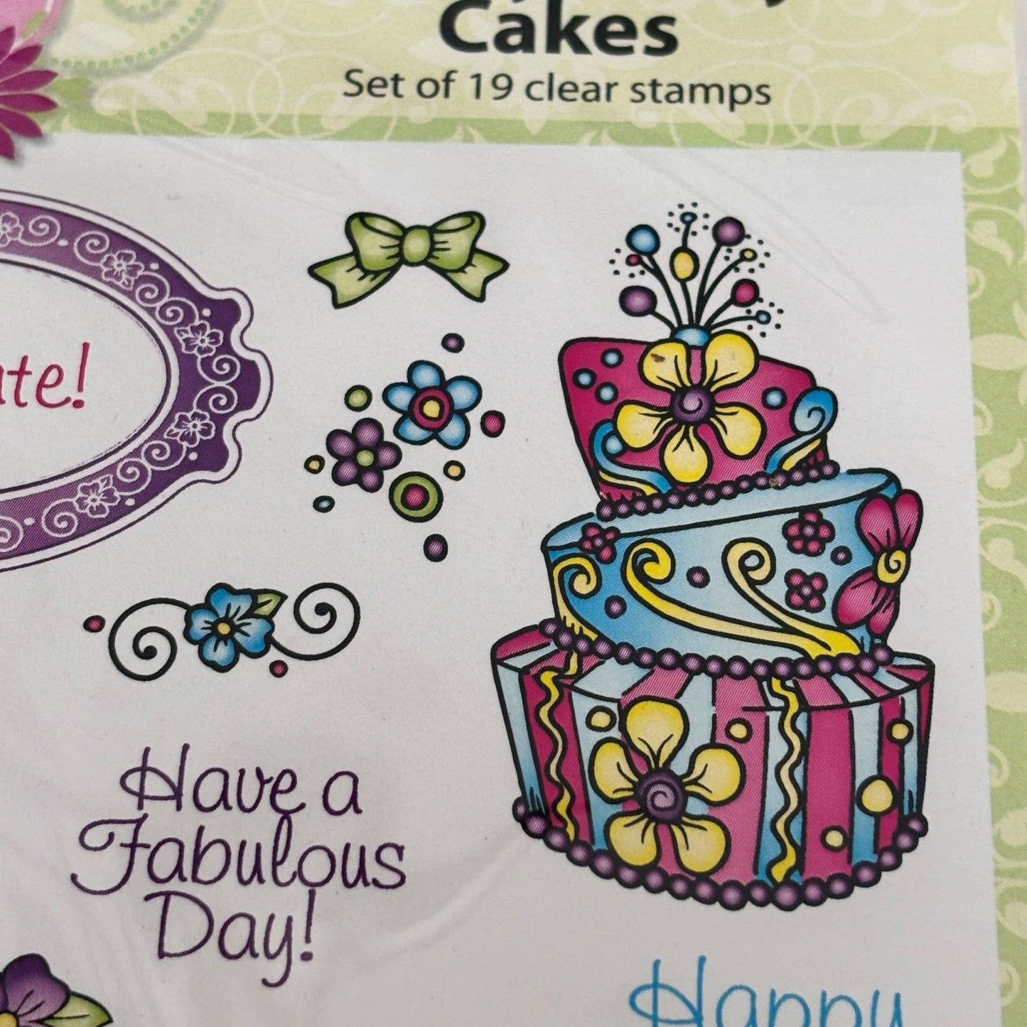 Topsy Turvy Cakes Clear Stamps Set Birthday Wishes Words JustRite Papercrafting Cardmaking Oval Cupcake