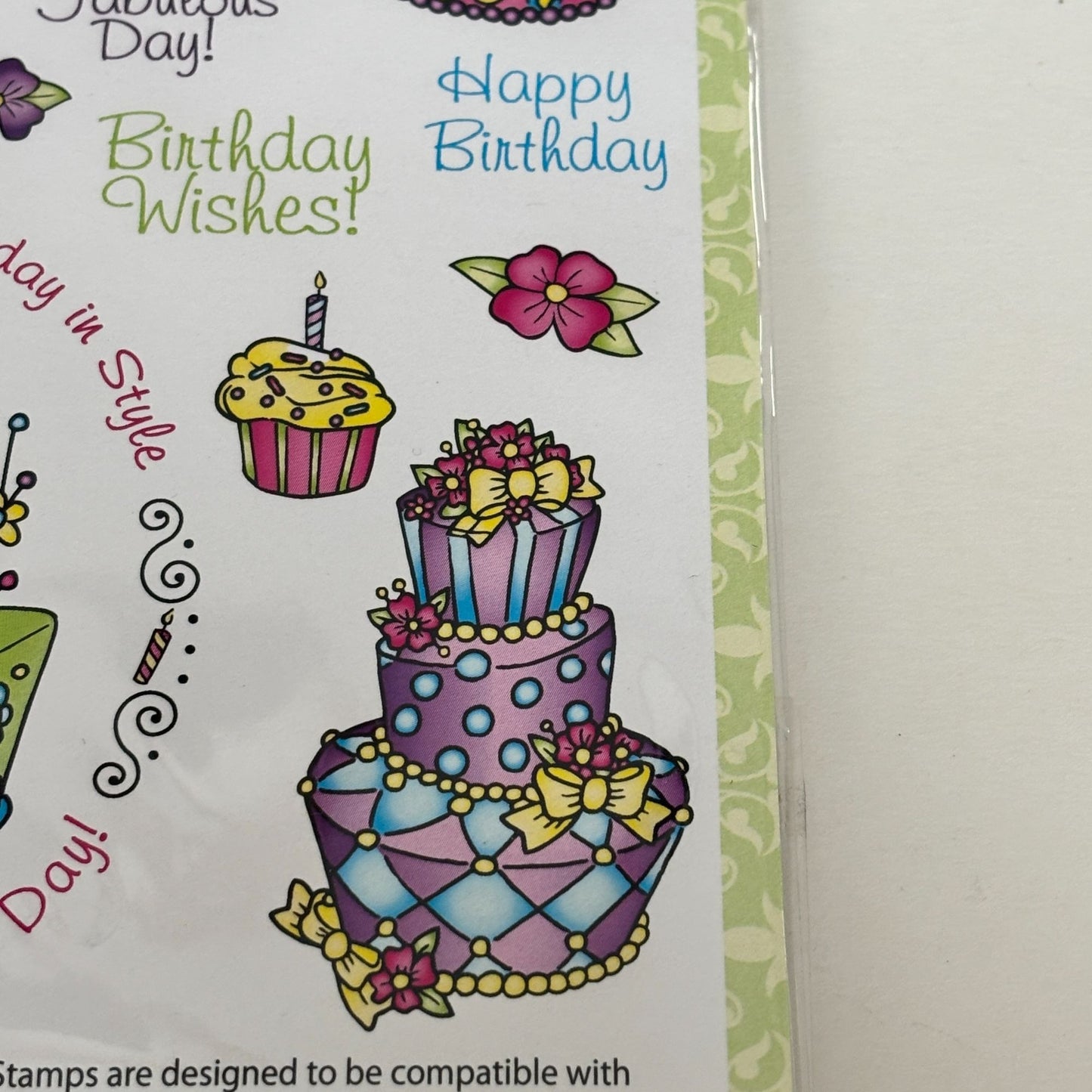 Topsy Turvy Cakes Clear Stamps Set Birthday Wishes Words JustRite Papercrafting Cardmaking Oval Cupcake