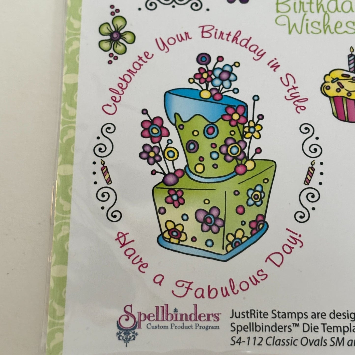 Topsy Turvy Cakes Clear Stamps Set Birthday Wishes Words JustRite Papercrafting Cardmaking Oval Cupcake