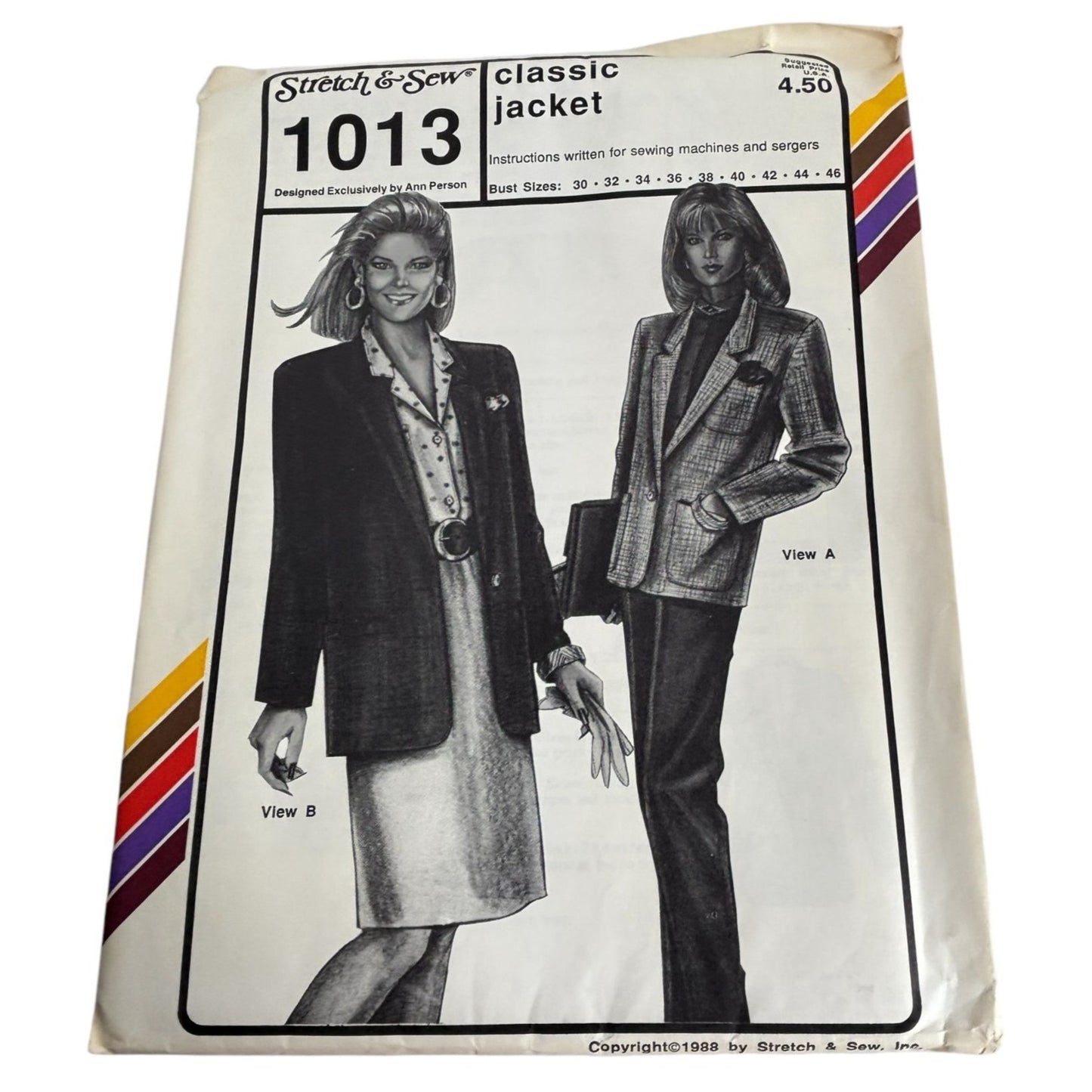 Stretch and Sew Sewing Pattern 1013 Classic Jacket Work Blazer Bust 30-46 in UC