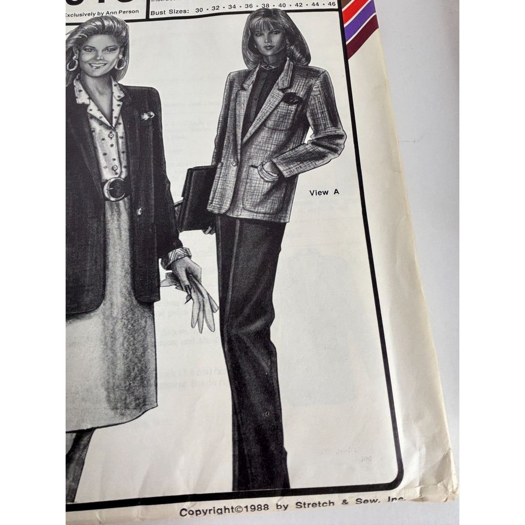 Stretch and Sew Sewing Pattern 1013 Classic Jacket Work Blazer Bust 30-46 in UC