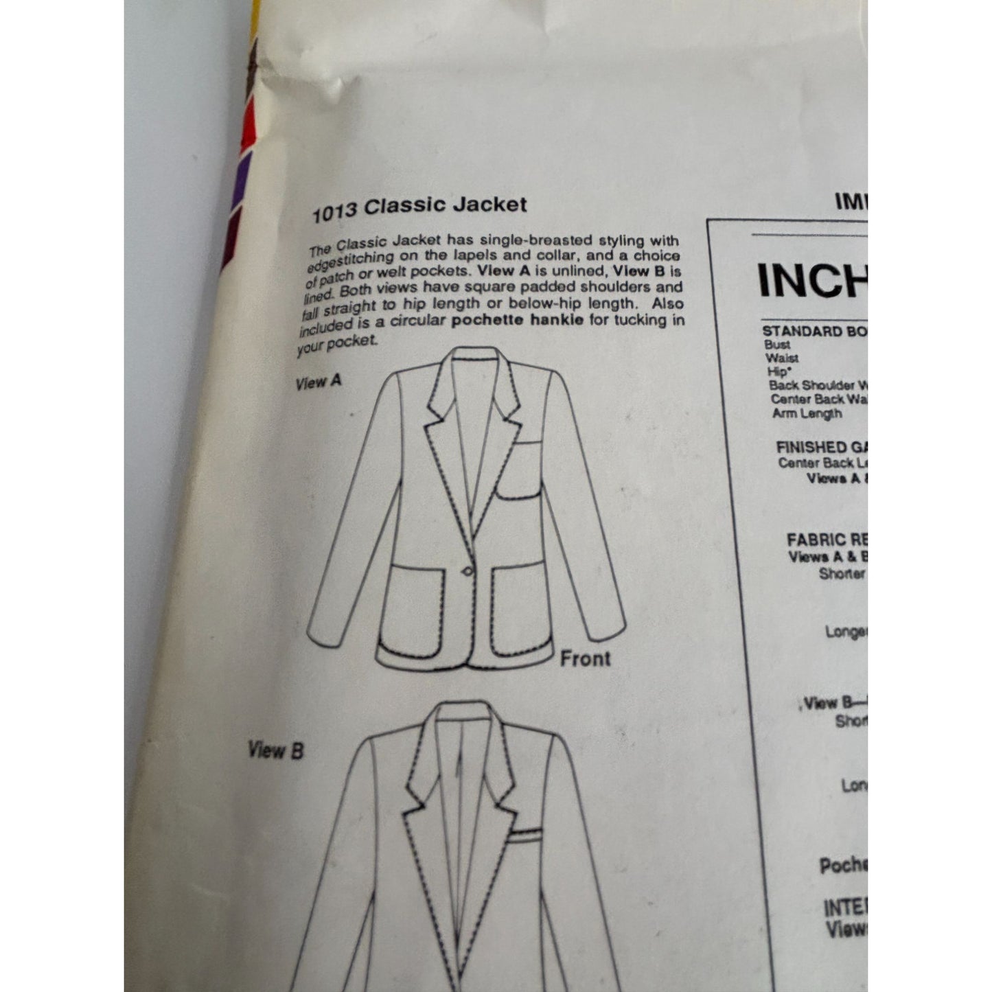 Stretch and Sew Sewing Pattern 1013 Classic Jacket Work Blazer Bust 30-46 in UC