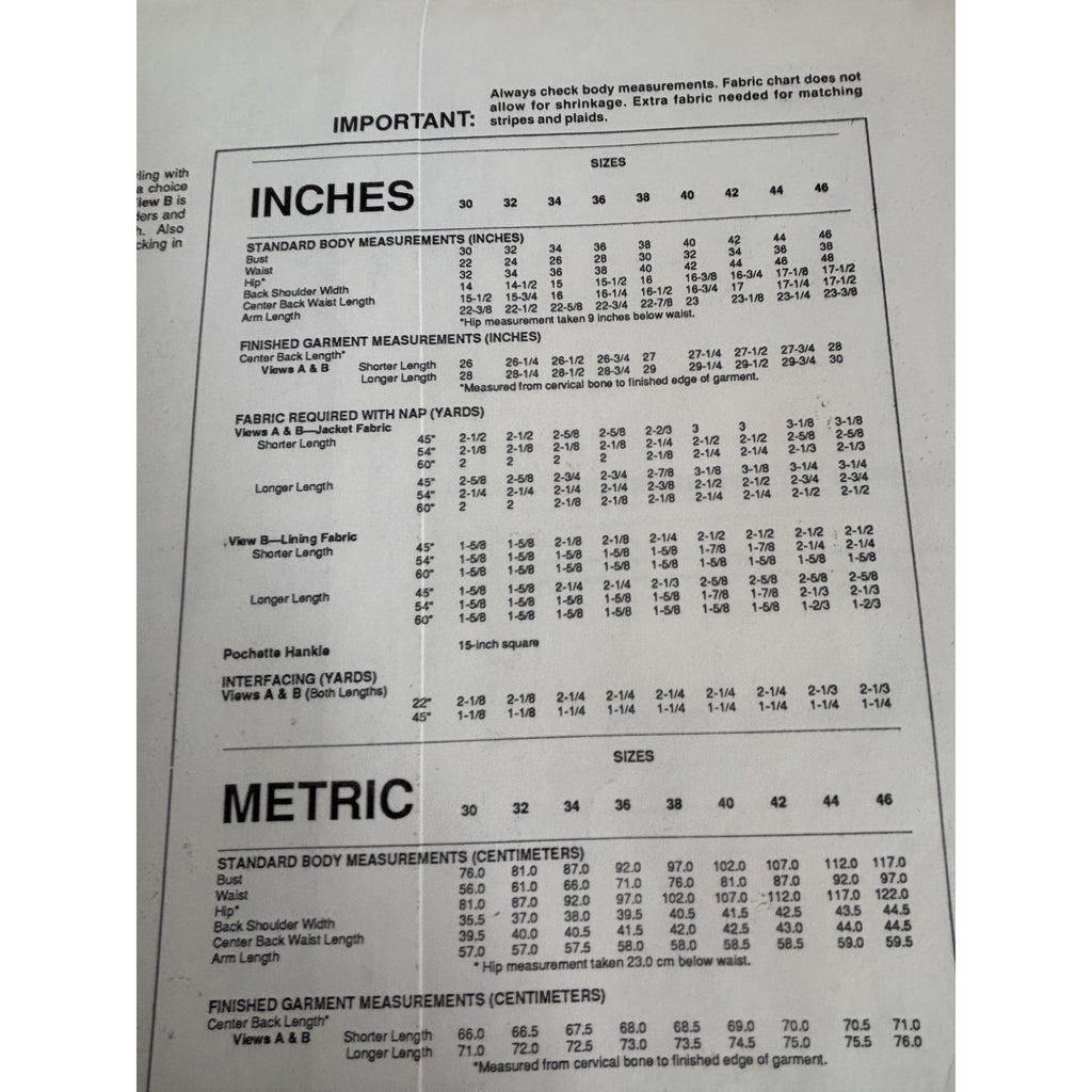 Stretch and Sew Sewing Pattern 1013 Classic Jacket Work Blazer Bust 30-46 in UC
