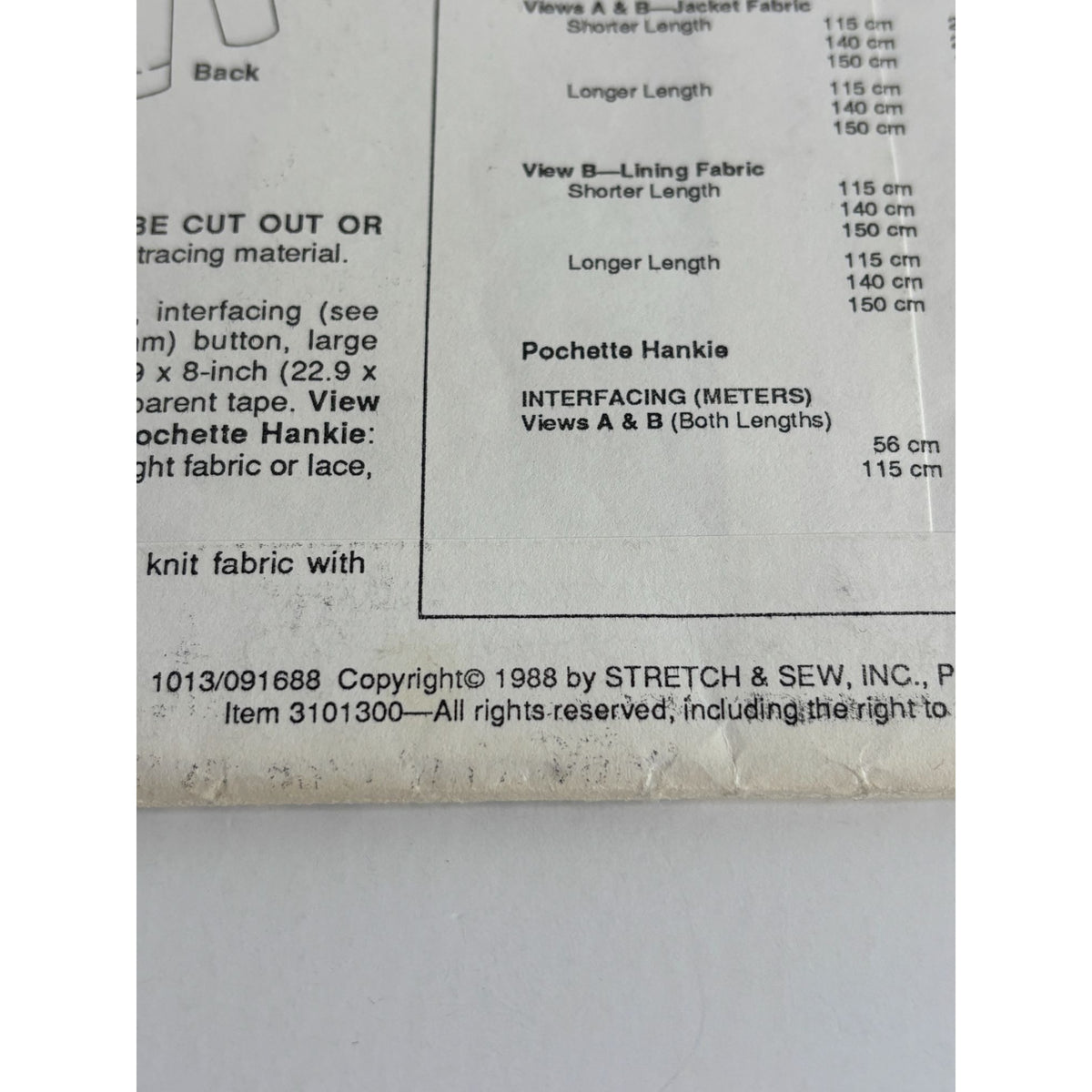 Stretch and Sew Sewing Pattern 1013 Classic Jacket Work Blazer Bust 30-46 in UC